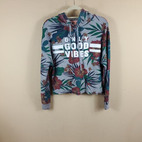 Only Good Vibes Floral Hooded Sweatshirt Size S - Picture 1 of 10